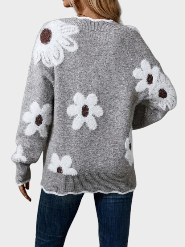 Renata ™ ｜ Elegantni džemper s V-izrezom i cvjetnim uzorkom
