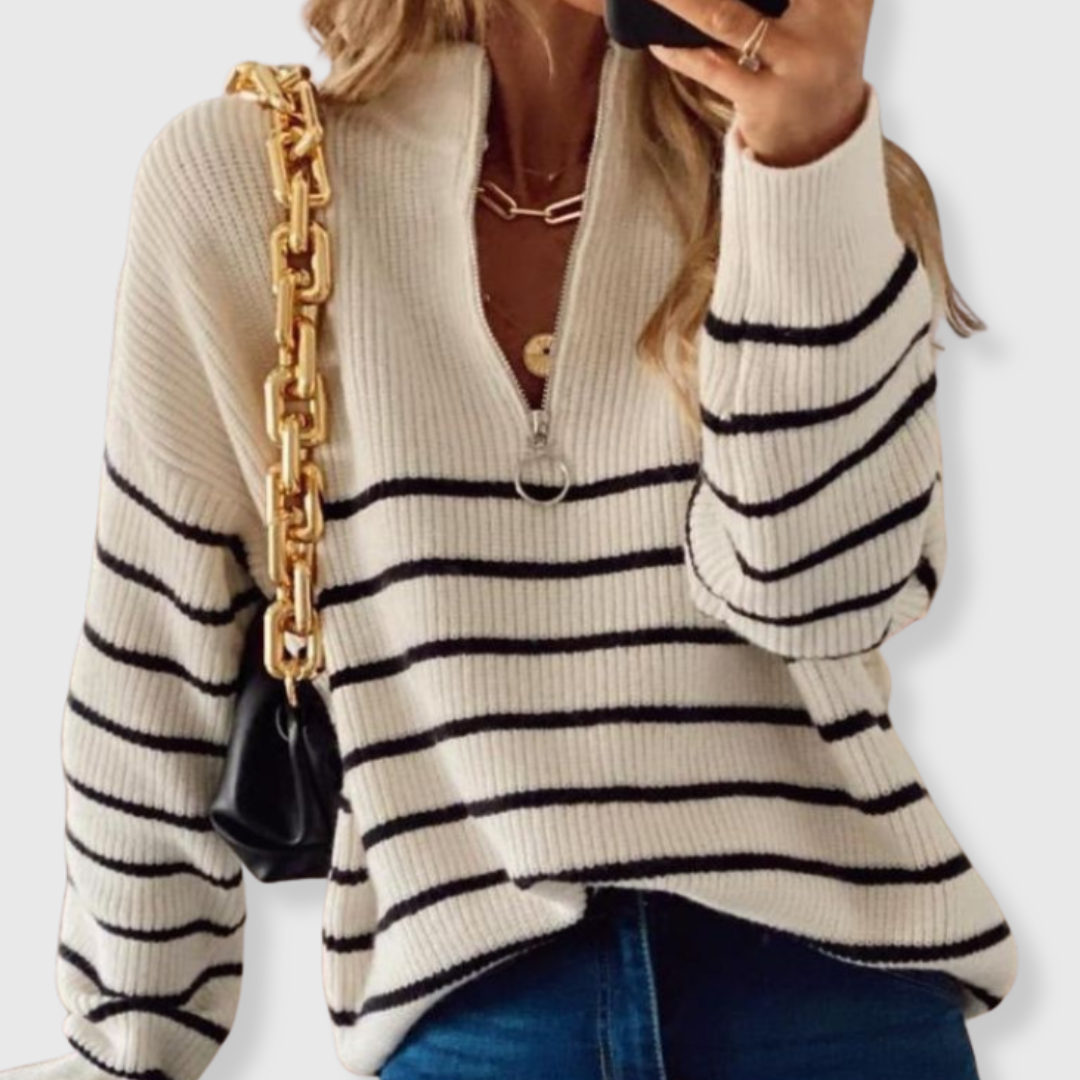 Lara ™ | Crno-bijeli prugasti pulover