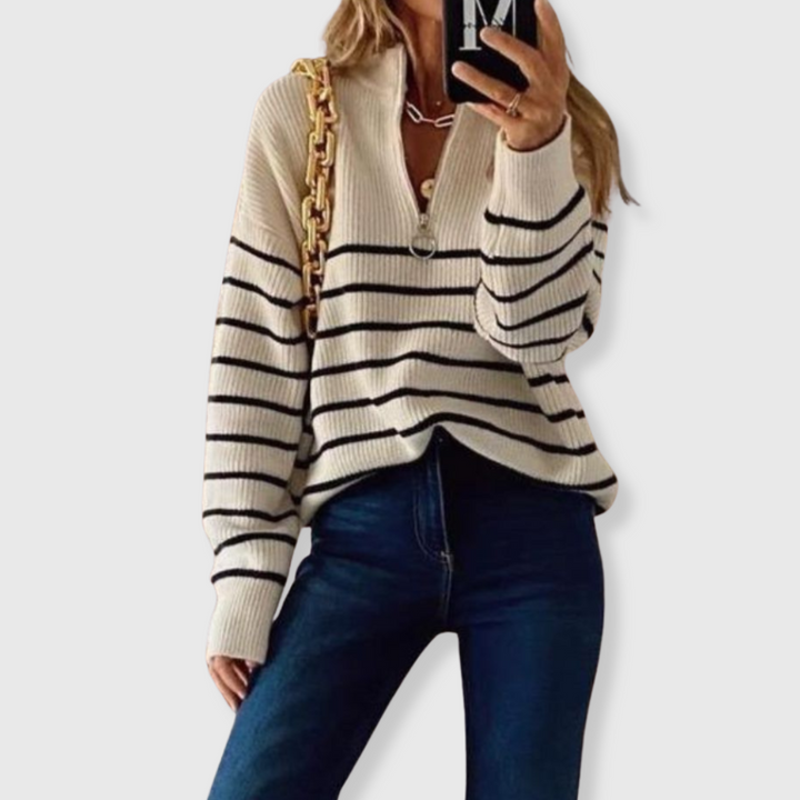 Lara ™ | Crno-bijeli prugasti pulover