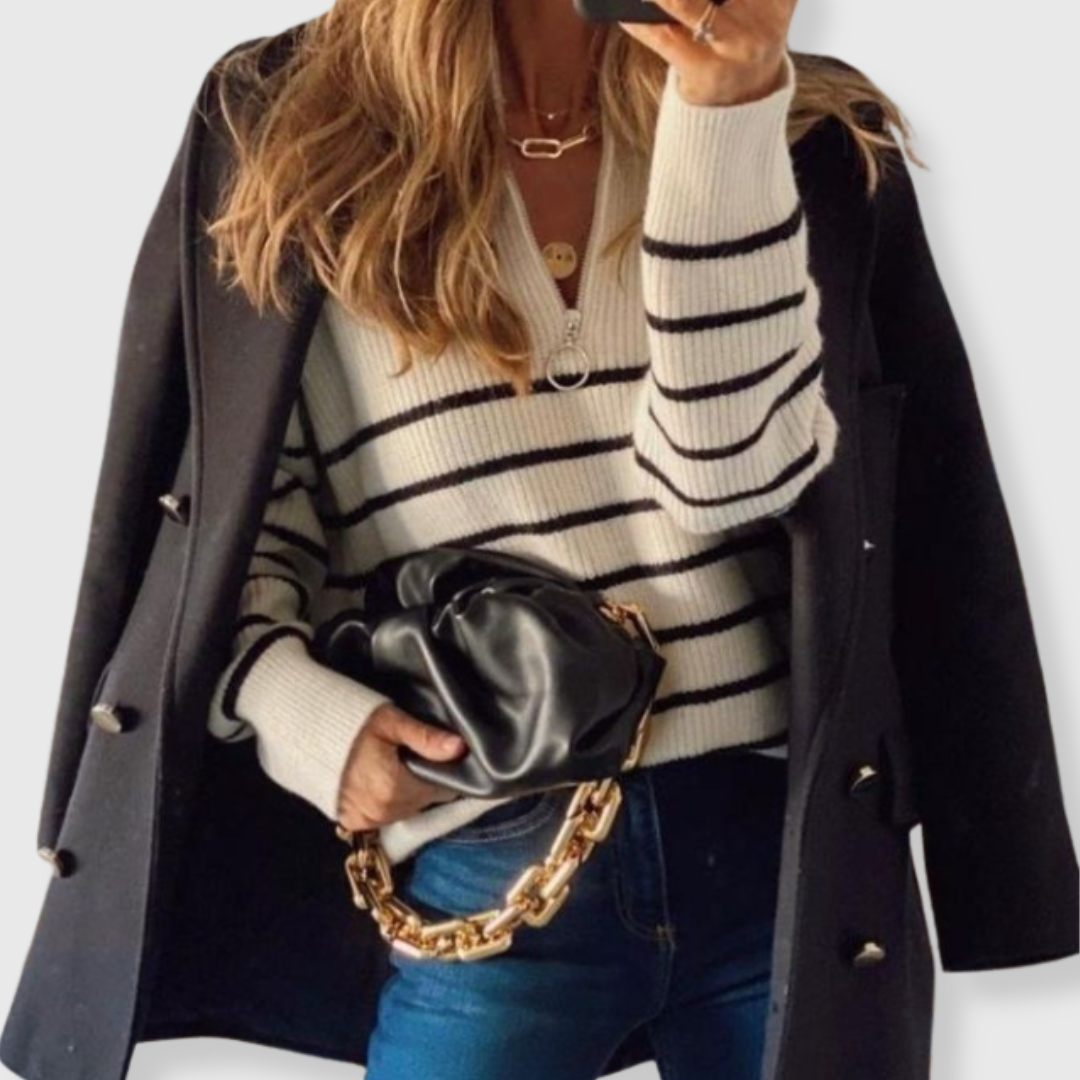 Lara ™ | Crno-bijeli prugasti pulover